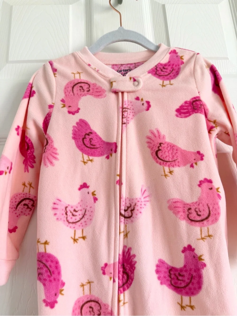 Carters Girls Fleece Bodysuit Pajamas | Pink with Chickens Print | 2T / 2A
